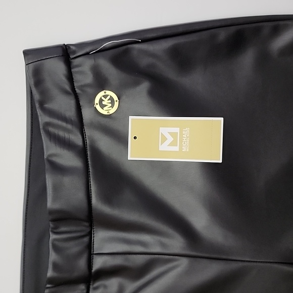 NWT Michael Kors Women's Black Faux Leather Skinny Pull On Pants Stretch Size M - Picture 3 of 9